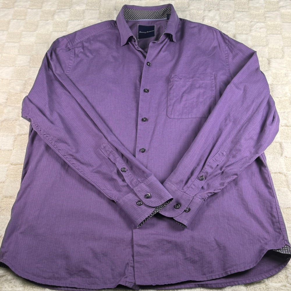 Tommy Bahama Mens Purple Herringbone 100% Pima Cotton Button Down Shirt Medium